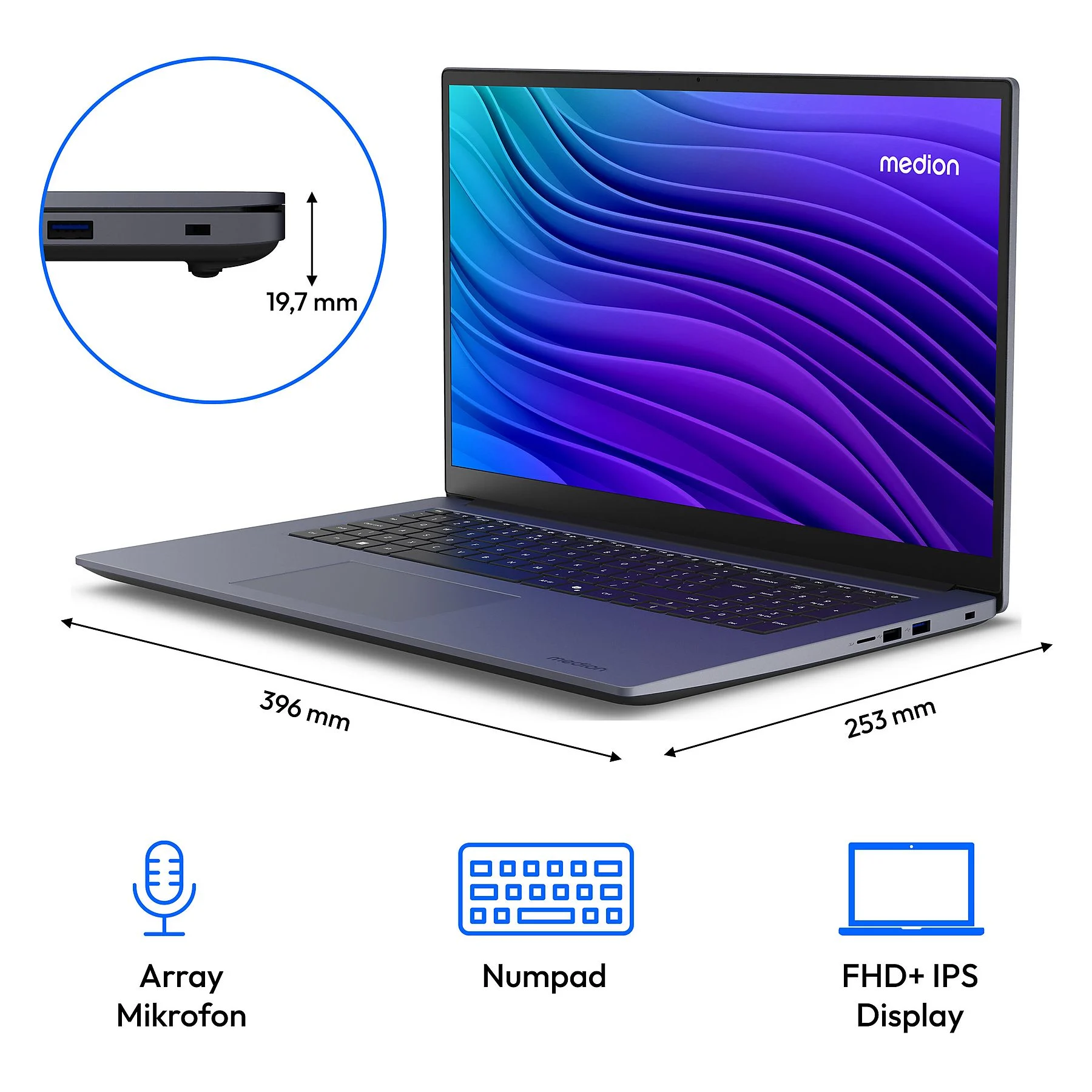 MEDION Avantum 17 E1 - 17,3 Zoll - AMD Ryzen™ 5 7430U - 16 GB - 512 GB - AMD Radeon™ RX Vega 7 - Windows 11 Home – Bild 2